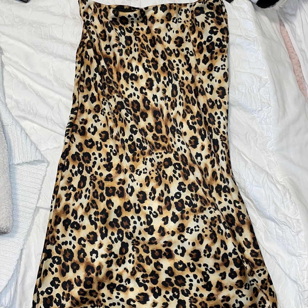 Leopard satin midi skirt